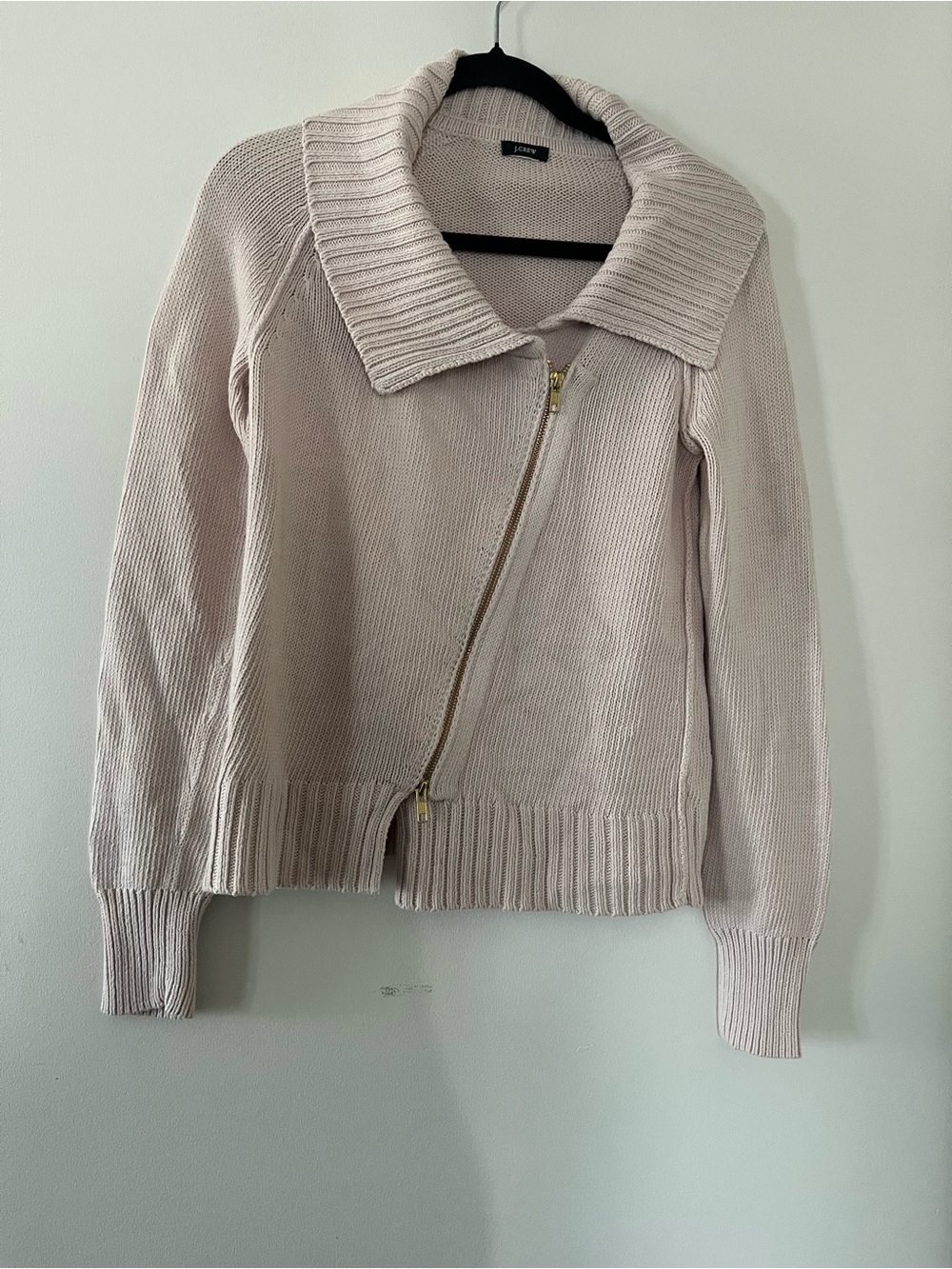 J Crew Blush Pink Asymmetrical Zip Knit Sweater Medium Minimalist Preppy